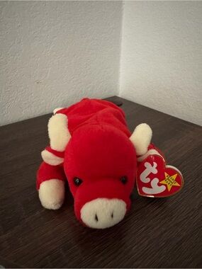 TY Snort Beanie Baby Red Bull Plush Toy - Red
